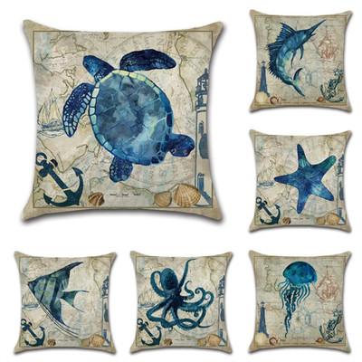 China Car Sofa Decor Marine Organism Printed Ocean Seahorse Turtle Pillow Case 45*45cm Viable Home for sale