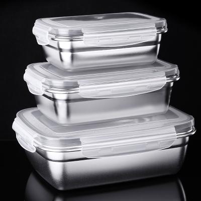 China Freshness Keeping Stainless Steel Kitchen Food Crisper Container Refrigerator Lunch Boxes Fresh-Keeping Food Sealed Storage Box for sale