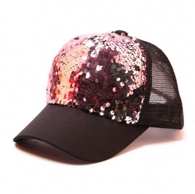 China Custom Mesh Hat Unisex Colorful Bling Shiny Logo Sequins Baseball Cap JOINT Sequins Baseball Cap for sale