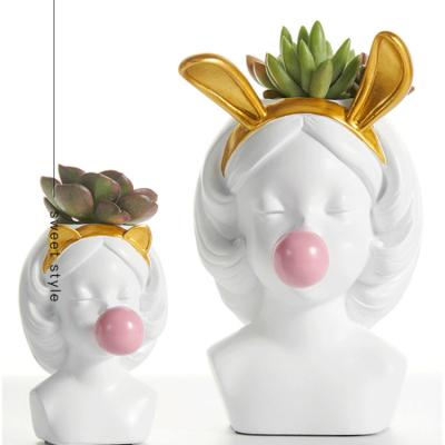 China Nordic Europe Style Girl's Cute Bubble Gum Resin Vase Pen Holder Small Flower Pot Beautiful Art Decoration Flower Planter Modern for sale