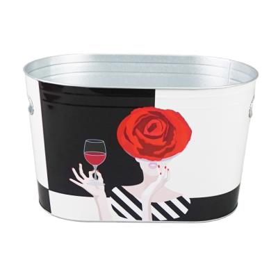 China Durable Oval Metal Beer Bucket Custom Galvanized Ice Bucket For Beer for sale