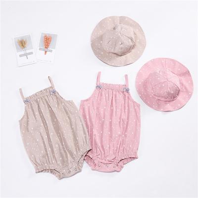 China Custom Lovely Simple Spring Summer Cotton Baby Clothes Ruffle Sleeveless Kids Romper Set For Newborn for sale