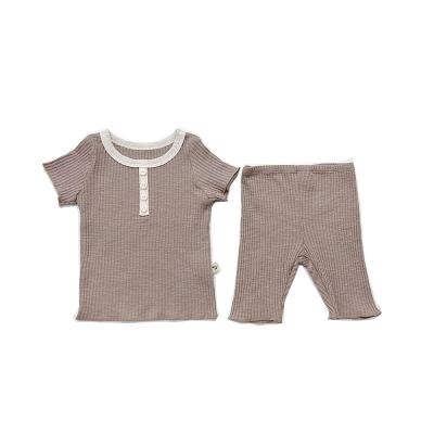 China Newborn Baby Boys Girls Summer Casual Breathable Outfits Cotton Ribbed Knitted Shorts Sleeve T-shirts Tops+Shorts 2Pcs Tracksuits For Kids for sale