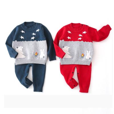 China Breathable Newborn Boy Girl Warm Outwear Long Sleeve Cotton Knitted Sweater Winter Baby Clothes Set for sale