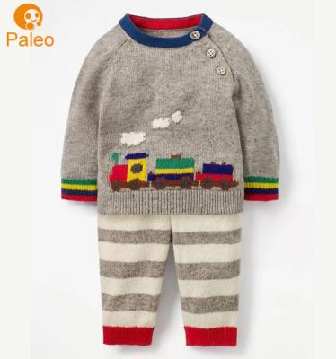 China Baby Antibacterial 2 Piece Dungarees Set With Train Pattern 100% Cotton 3 Button Sleeve Winter Pullover Along for sale