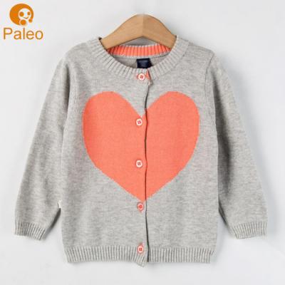 China Anti-wrinkle factory OEM heart knitted pattern cotton knit coat sweater for kids cardigan sweater for sale