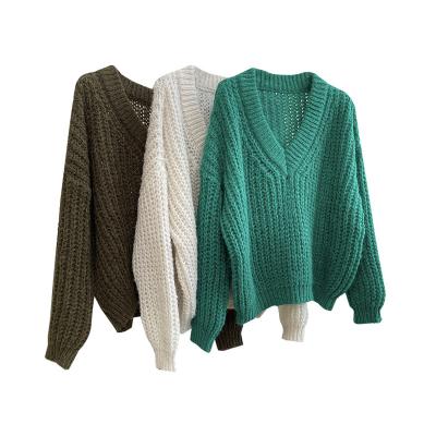 China Green V-Neck Women's Regular V-Neck Sweater Warm Comfy Eco-Friendly Winter Eco-Friendly for sale