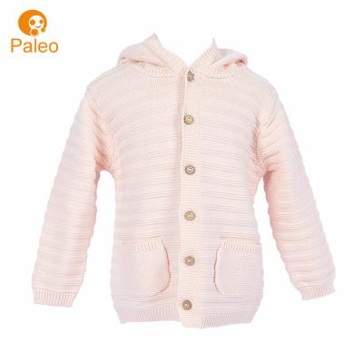 China Factory Custom 100% Anti-Shrink Khaki Cotton Knitted Boy Sweater Jacket Coat With Hood for sale