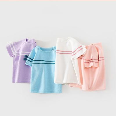 China Cotton Summer Baby Sweater Crewneck Breathable Custom Knitted Unisex Short Sleeves Pullover Cotton T-shirt for sale