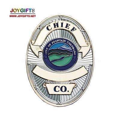 China Custom Captain Commander USA Colorado Metal Badge Oval Chief Badge Badge for sale