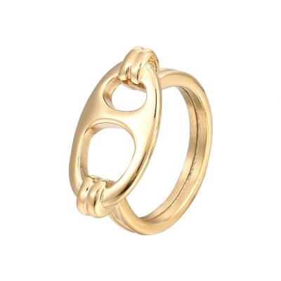 China Trendy Personalized Titanium Steel Hollow Twisted 14K Gold Couple Charm Rings for sale