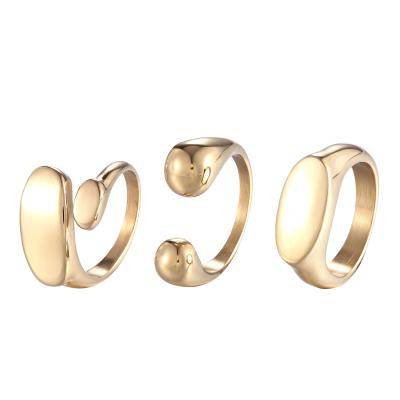 China Trendy Irregular Shape 14K Slow Steel Oval Gold Titanium Fashion Open Rings for sale