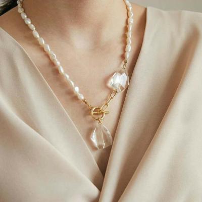 China Fashion Trendy Photography Irregular Baroque Pearl Crystal Pendant Necklace for sale