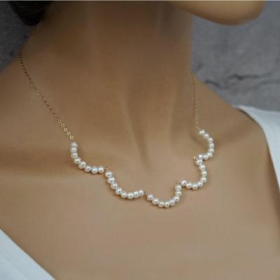 China Trendy Trendy Fashion Natural Freshwater Pearl Fan Shape Titanium Steel Necklace for sale