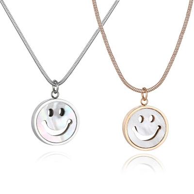 China TRENDY Smiling Mother Of Face Stainless Steel Jewelry Ins Shell Choker Necklace for sale