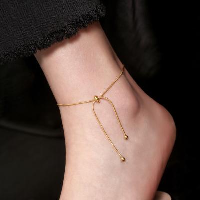 China TRENDY 18k Gold Plated Color Do Not Fade Retro Adjustable Women Minimalist Foot Chain Anklet for sale