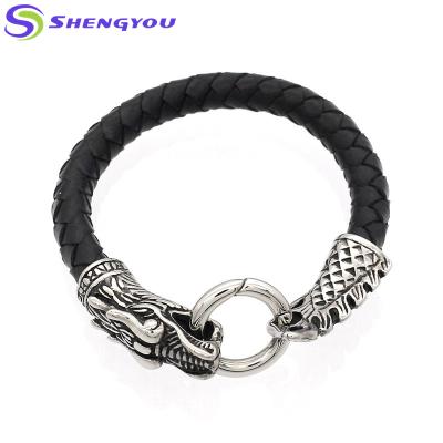 China 2018 Trendy Trending Leather Stainless Steel Bracelet Men for sale