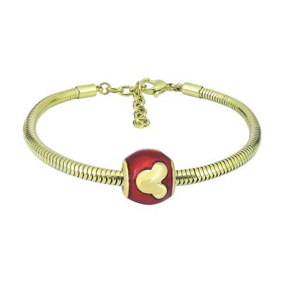 China Cute Cartoon Diy Mickey Beaded Girls Bracelet Fashion Retro Gold Enamel Bangle Romantic Red Jewelry Gift for sale