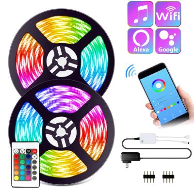 China Amazon Best Selling Ip20 12V 5050 Smd Wifi Residential App Smart Led Strip RGB Color Changing Lights Strips Lux 10m Led Inteligentes for sale