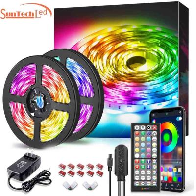 China Residential 10m 12V Tira De Luces LED Led Strip Light Kit Non Waterproof 5050 RGB Strips Lights Mobile App Control for sale