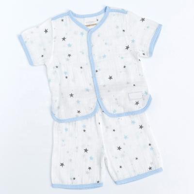 China Breathable 100% Organic Cotton Baby Clothes Short Sleeves Muslin Baby Pajamas Sets Infant&toddler Baby Clothes 2pcs Set for sale