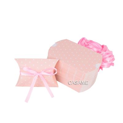 China Biodegradable Pink Dot Ribbon Aureate Golden Custom Printed Brown Kraft Paper Envelope Small Recycled Jewelry Packaging Gift Pillow Box for sale