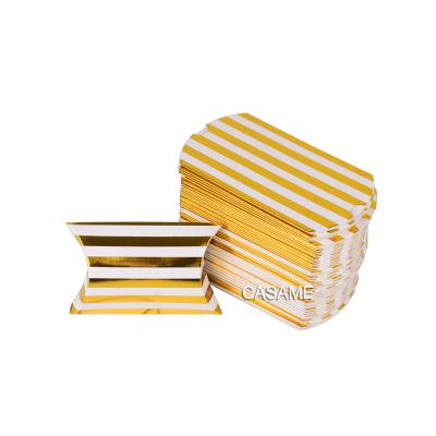 China Biodegradable Golden Line Stirpe Foil Party Kraft Food Candy Box Customized Brazilian Brand Hair Extension Packing Printed Pillow Box for sale