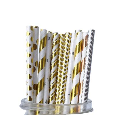 China Wholesale Traditional Paper Straws Metal Foil Stripe Gold Straw Chevron Wedding Party Decor for sale