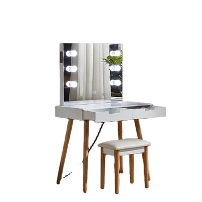 China Solid wood and MDF makeup table with mirror and lights for women gift for sale