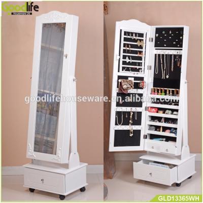 China New Design Bedroom Extendable Furniture Mirror Jewelry Cabinet Display Cabinet with Wheels for sale