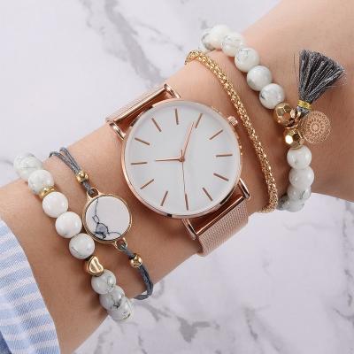 China Not Specified Most Popular Manufacturer Japan Quartz Movement 5 Rose Gold Stainless Steel Bracelet Waterproof Women Relogio Feminino Watch Set for sale