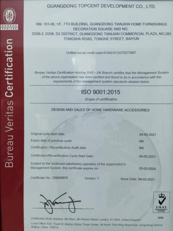 ISO9001 - Guangdong Topcent Development Co., Ltd.