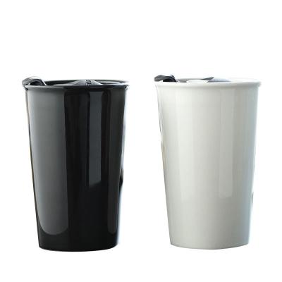 China Sustainable Double Wall Insulated 12oz To Take Out Mugs Ceramic Tumbler Mug With PP Lid for sale