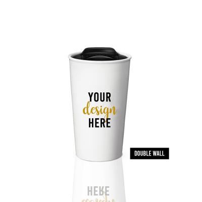 China Silicon Lid Travel Ceramic Thermal Mug Plastic Double Wall Stocked Ceramic Coffee Mug for sale