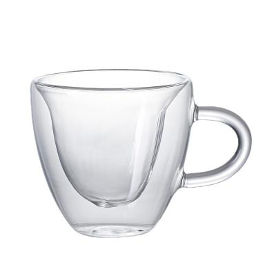 China Sustainable Double Wall Insulated Clear Heart Shaped Borosilicate Tea Cup Espresso Cup With Handle for sale