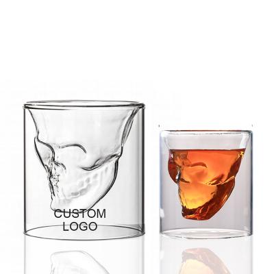 China Skull Shaped Skull Shaped Double Wall Shot Glass Cups Halloween Gifts Skull Glasses for sale