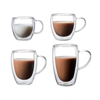 China Viable Set of 2 12oz 350ml Borosilicate Glass Cappuccino Tea Latte Espresso Double Wall Coffee Mugs for sale