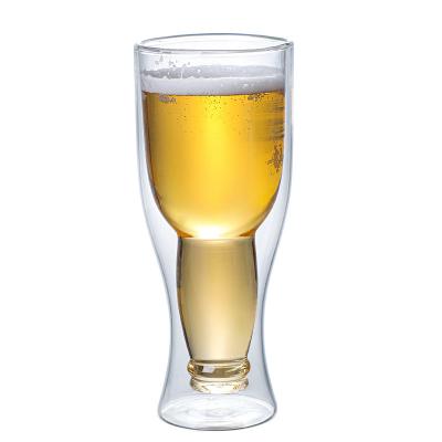 China 500ml 350ml Double Wall Sustainable Borosilicate Glass Beer Mug Upside Down Glasses for sale