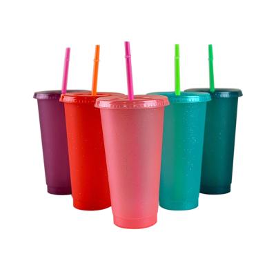 China Wholesale Reusable 24oz Single Wall Party Birthday Glitter Plastic Cups With Straw And Lid for sale