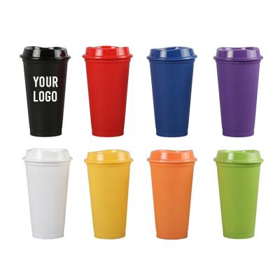 China Single Wall Custom Logo 8oz/12oz/16oz Plastic Coffee Mug With Lid Reusable Plastic Cups for sale