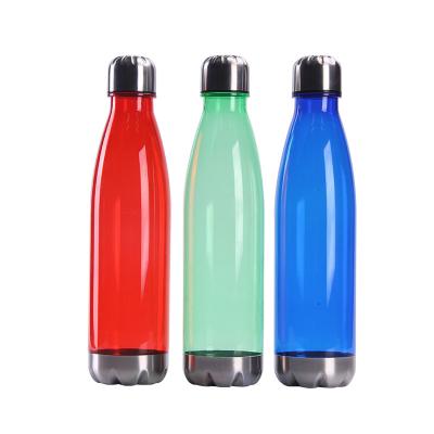 China CLASSIC BPA Free Cola Shaped Plastic Sport Water Bottles With Stainless Steel Lid And Bottom for sale