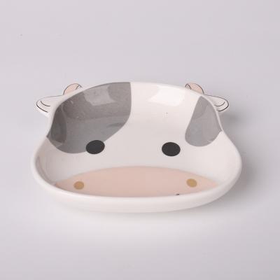 China Minimalist Anti-scalding High Quality Cow Shape 8 Inch Children's Dinnerware Set Dinnerware Baby Ceramic Dish For Baby for sale