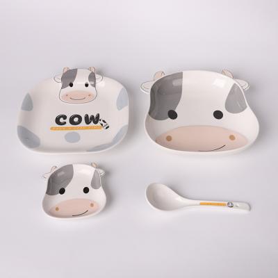 China Minimalist Ceramic Luxury Tableware Cow Pattern High Quality Dinnerware 7 Days Delivery Sets Kids Spoon for sale