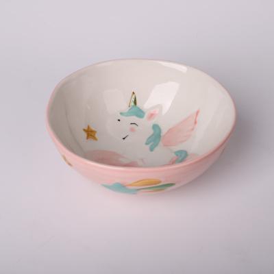 China Minimalist High Temperature Resistance Hand-painted Craft 5 Inch Bowl Children's Dishes and Bowls Children's Ceramic Tableware Set for sale