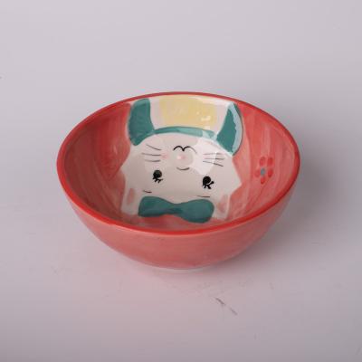 China Red Cat Pattern Porcelain Bowl Baby Bowl Children High Temperature Resistance Minimalist Small Tableware Feeding for sale