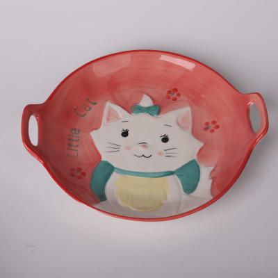 China Minimalist High Temperature Resistance Hand Painted Undercoat Dish Plate Baby Ceramic Dish Set Children Cutlery for sale