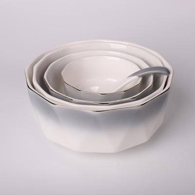 China Gray White Gradient Kitchen Bowl Hand Painted Porcelain Bowl Luxury Gold Cutlery Sets For Dining Room for sale