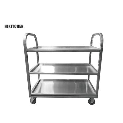 China Commercial vegetable processing factory restaurant equipment stainless steel trolley three rows dining trolley with legs and brake wheels for sale