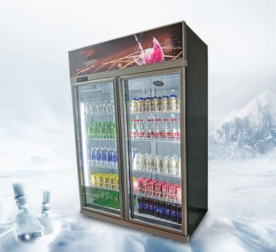 China Single-temperature Beverage Cooler Glass Refrigerator Beverage Double Door Refrigeration Equipment Commercial Display Freezer for sale