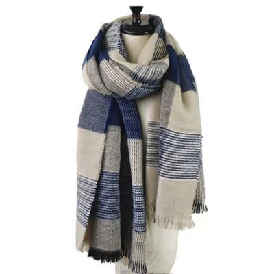 China Hot sale shawl scarf retro large plaid winter scarf women modern high quality warm simple blue scarf for sale